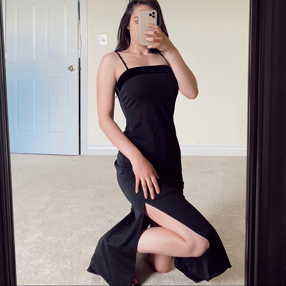 Black Side Slit Evening Cocktail Dress